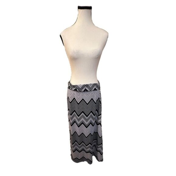 Women’s XL Magazine Black White Chevron Zig Zag Geometric Maxi Skirt - Picture 2 of 7